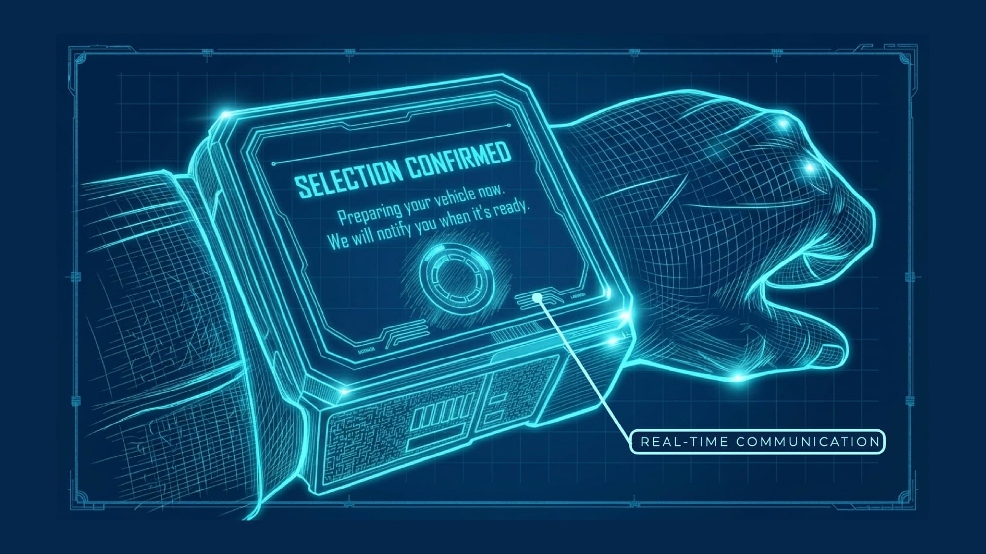 Blueprint of the wearable showing a Selection Confirmed screen.